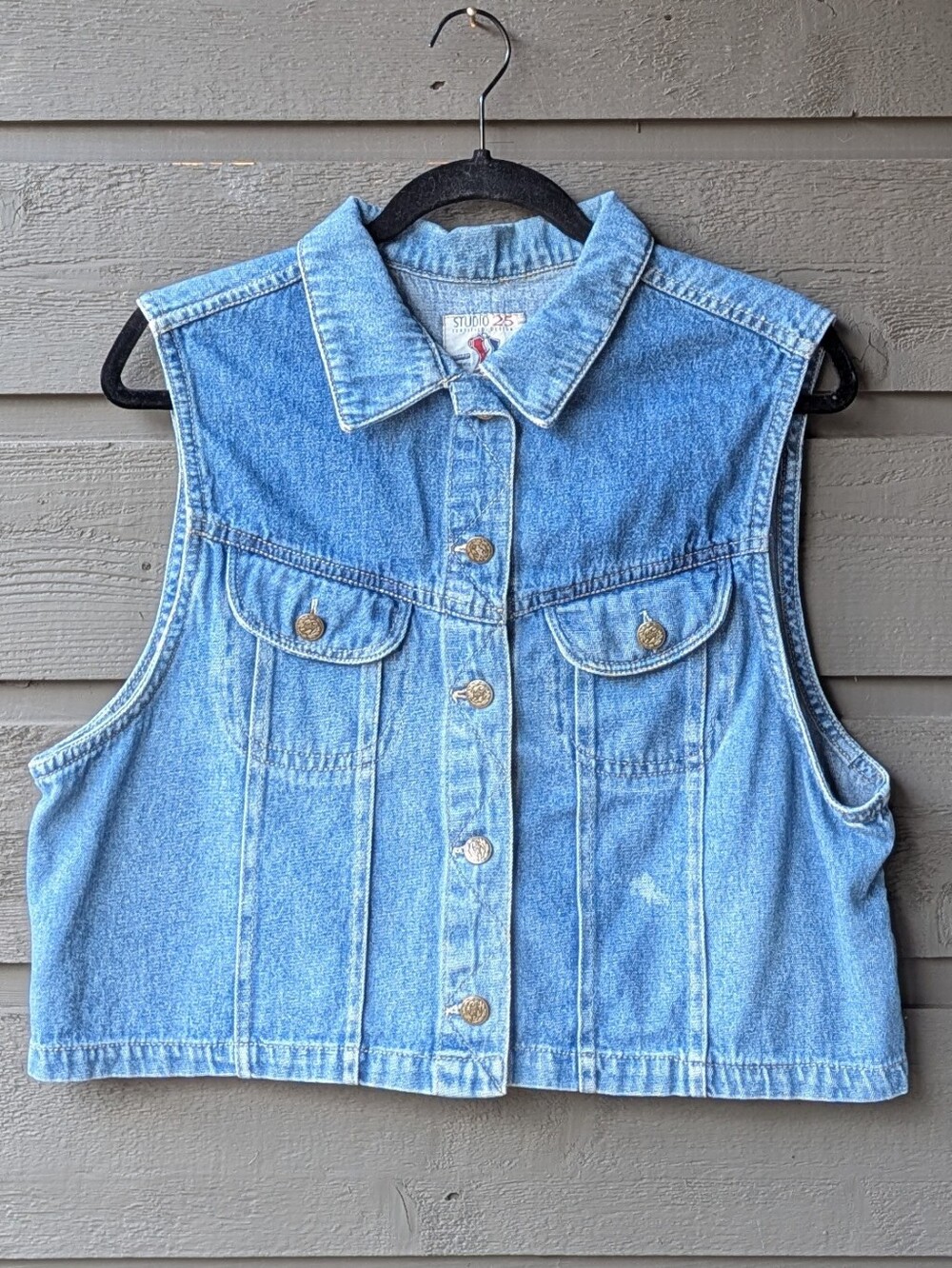 VTG 80s Studio 25 Blue Cropped Denim Vest Size Large